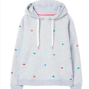 Joules Rainbow Bee Rowley Raglan Hooded Sweatshirt Gray Size 4